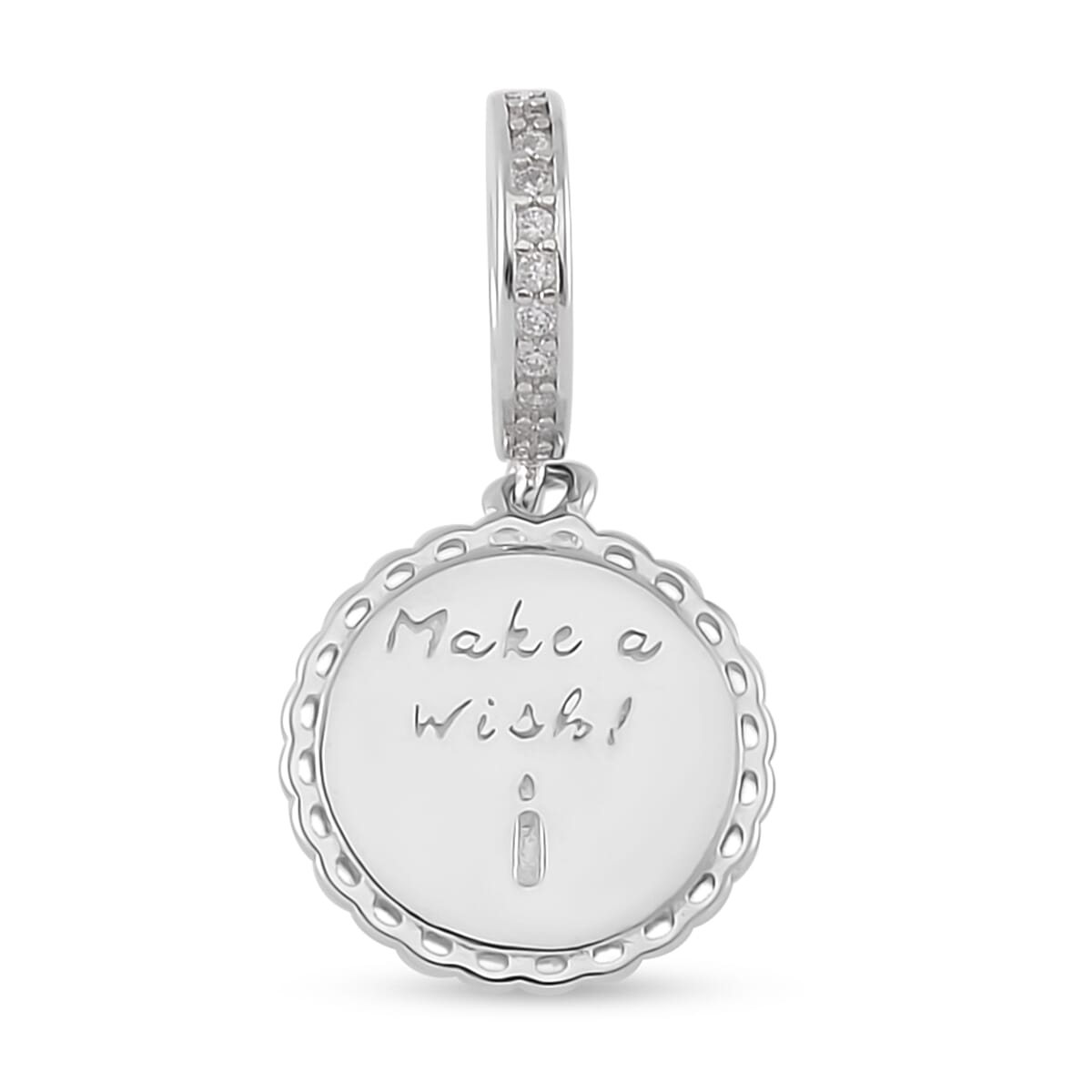 Simulated Diamond Happy Birthday Charm in Rhodium Over Sterling Silver 0.25 ctw
