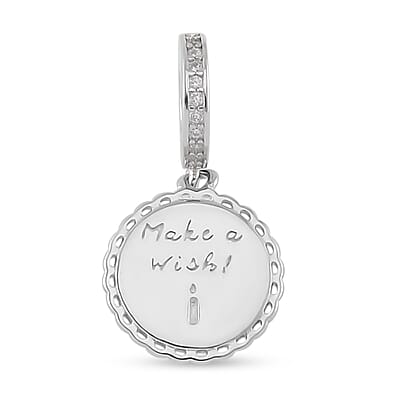 Simulated Diamond Happy Birthday Charm in Rhodium Over Sterling Silver 0.25 ctw