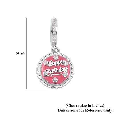 Simulated Diamond Happy Birthday Charm in Rhodium Over Sterling Silver 0.25 ctw