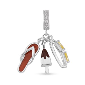 Simulated White and Yellow Diamond Summer Party Charm in Rhodium Over Sterling Silver 0.30 ctw