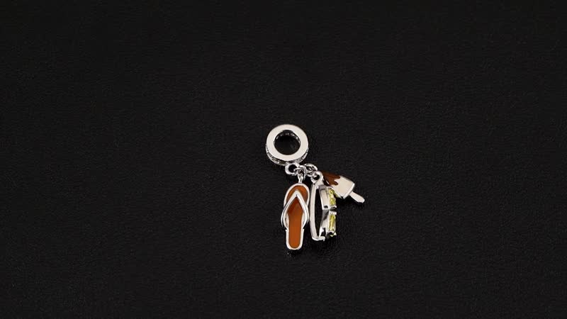 Simulated White and Yellow Diamond Summer Party Charm in Rhodium Over Sterling Silver 0.30 ctw