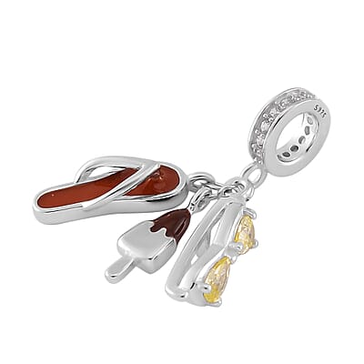 Simulated White and Yellow Diamond Summer Party Charm in Rhodium Over Sterling Silver 0.30 ctw