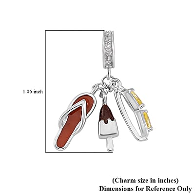 Simulated White and Yellow Diamond Summer Party Charm in Rhodium Over Sterling Silver 0.30 ctw