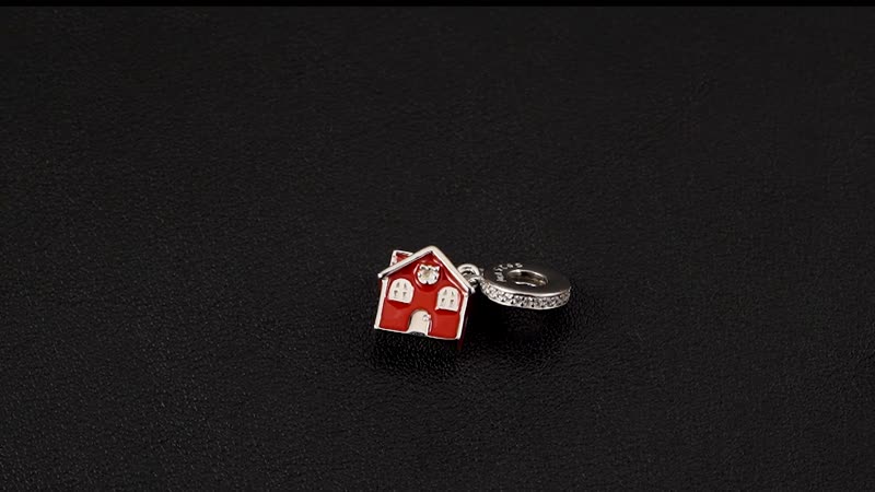 Simulated Diamond and Enameled A Red Home Charm in Rhodium Over Sterling Silver 0.25 ctw