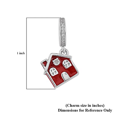 Simulated Diamond and Enameled A Red Home Charm in Rhodium Over Sterling Silver 0.25 ctw