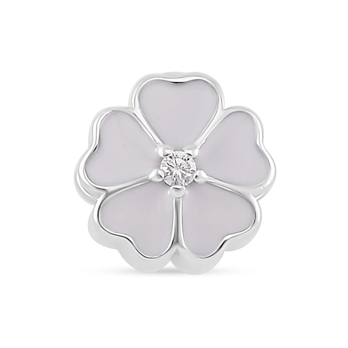 Simulated Diamond and Enameled Flower Charm in Rhodium Over Sterling Silver