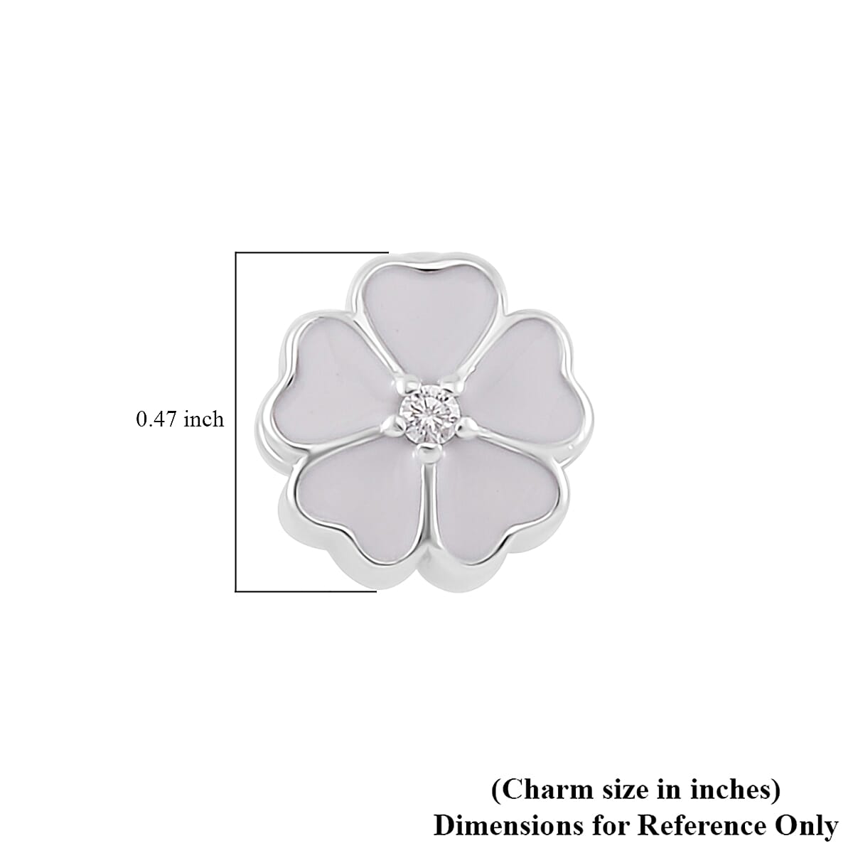 Simulated Diamond and Enameled Flower Charm in Rhodium Over Sterling Silver