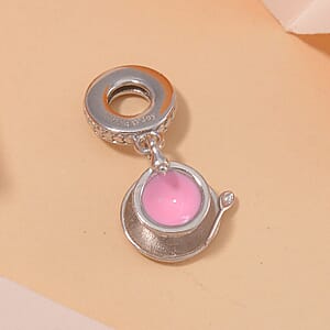 Enameled Afternoon Tea Charm in Rhodium Over Sterling Silver