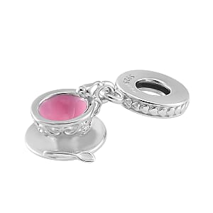 Enameled Afternoon Tea Charm in Rhodium Over Sterling Silver