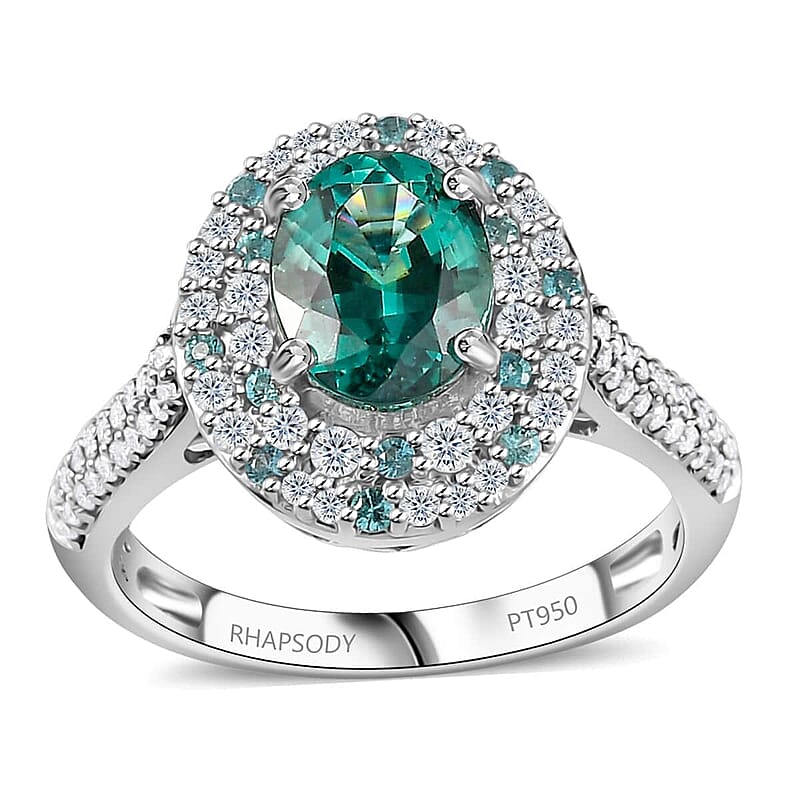 Certified & Appraised Rhapsody AAAA Pirineu Lagoon Tourmaline, Paraiba Tourmaline and E-F VS Diamond 2.62 ctw Ring in 950 Platinum (Size 10.0) 7.80 Grams