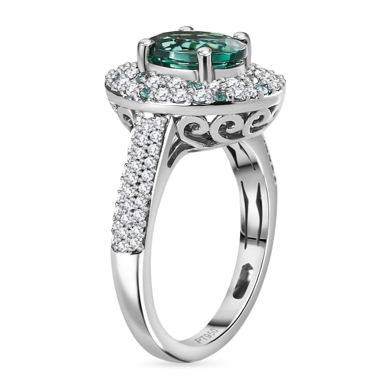 Certified & Appraised Rhapsody AAAA Pirineu Lagoon Tourmaline, Paraiba Tourmaline and E-F VS Diamond 2.62 ctw Ring in 950 Platinum (Size 10.0) 7.80 Grams