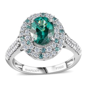 Certified & Appraised Rhapsody AAAA Pirineu Lagoon Tourmaline, Paraiba Tourmaline and E-F VS Diamond 2.62 ctw Ring in 950 Platinum (Size 7.0) 7.80 Grams