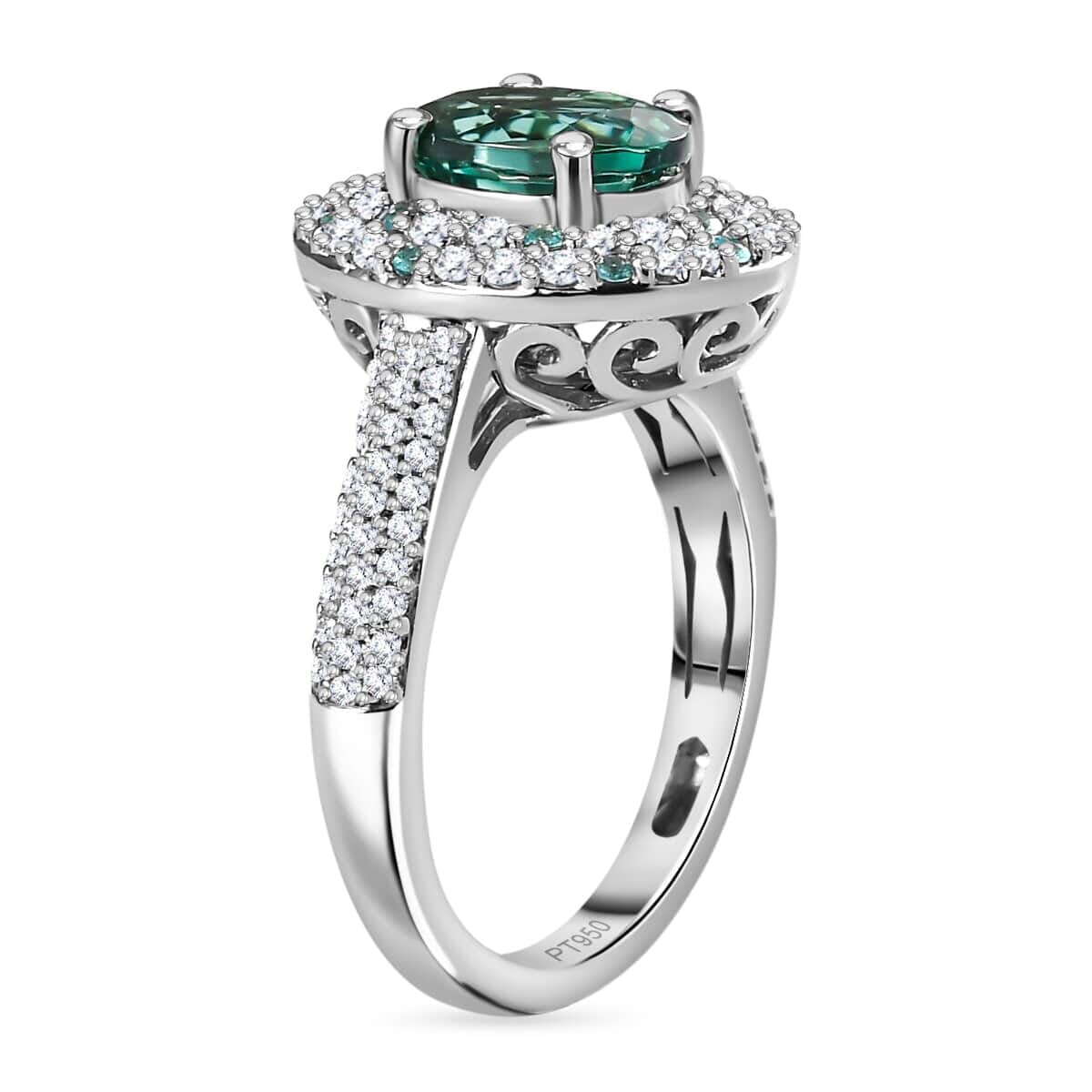 Certified & Appraised Rhapsody AAAA Pirineu Lagoon Tourmaline, Paraiba Tourmaline and E-F VS Diamond 2.62 ctw Ring in 950 Platinum (Size 7.5) 7.80 Grams image number 3