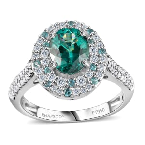 Certified & Appraised Rhapsody AAAA Pirineu Lagoon Tourmaline, Paraiba Tourmaline and E-F VS Diamond 2.62 ctw Ring in 950 Platinum (Size 8.0) 7.80 Grams