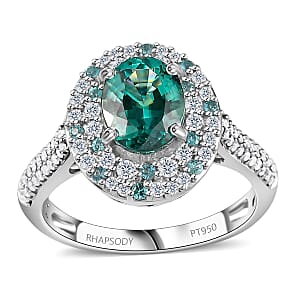 Certified & Appraised Rhapsody AAAA Pirineu Lagoon Tourmaline, Paraiba Tourmaline and E-F VS Diamond 2.62 ctw Ring in 950 Platinum (Size 8.5) 7.80 Grams