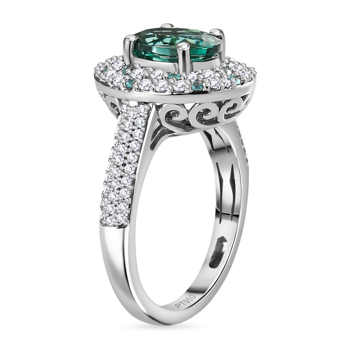 Certified & Appraised Rhapsody AAAA Pirineu Lagoon Tourmaline, Paraiba Tourmaline and E-F VS Diamond 2.62 ctw Ring in 950 Platinum (Size 9.0) 7.80 Grams image number 3