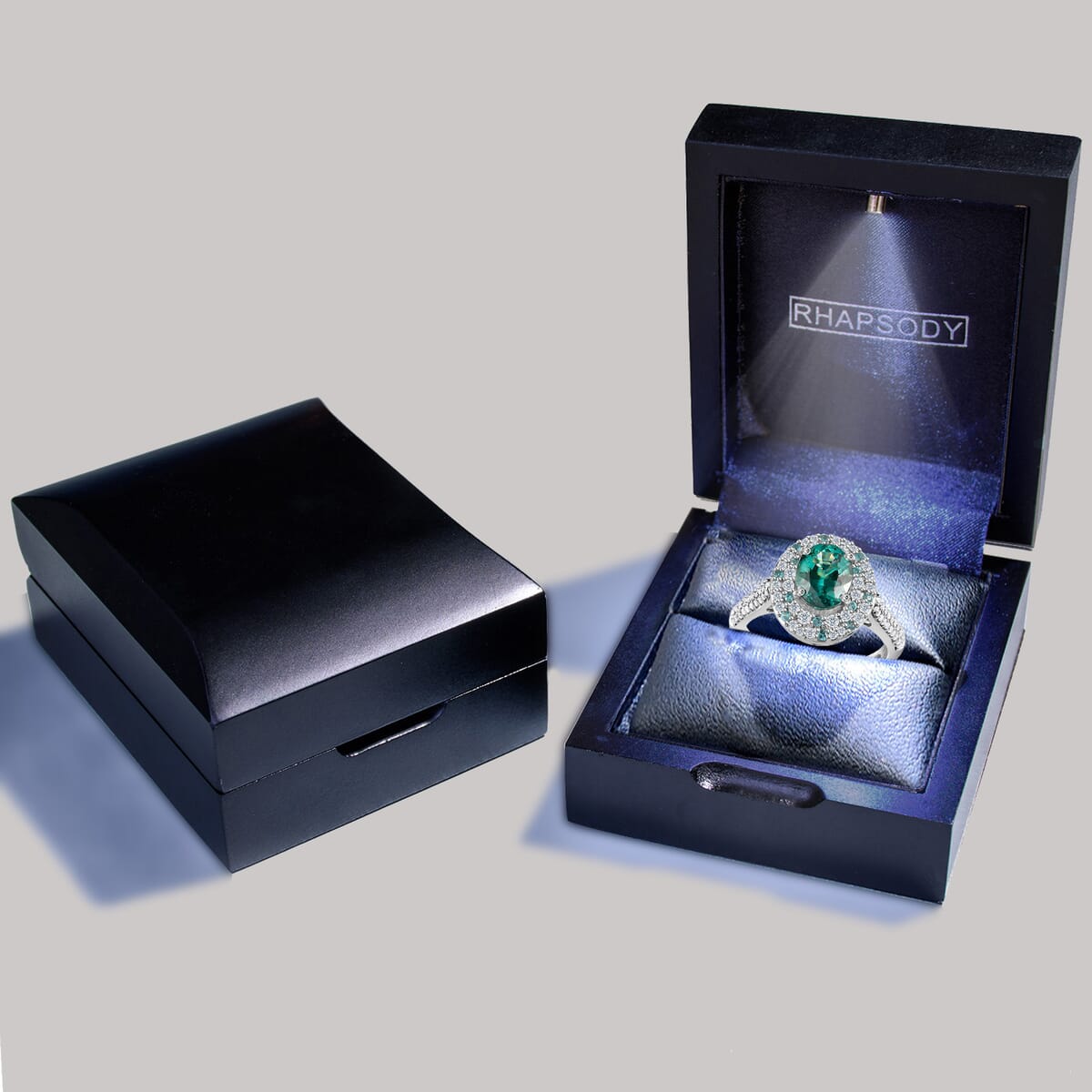 Certified & Appraised Rhapsody AAAA Pirineu Lagoon Tourmaline, Paraiba Tourmaline and E-F VS Diamond 2.62 ctw Ring in 950 Platinum (Size 9.0) 7.80 Grams image number 5