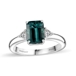 Certified & Appraised Rhapsody AAAA Pirineu Lagoon Tourmaline and E-F VS Diamond 2.47 ctw Ring in 950 Platinum (Size 10.0) 7.80 Grams