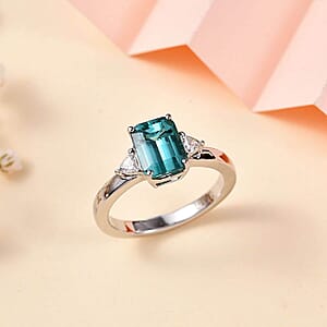 Certified & Appraised Rhapsody AAAA Pirineu Lagoon Tourmaline and E-F VS Diamond 2.47 ctw Ring in 950 Platinum (Size 10.0) 7.80 Grams