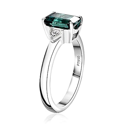 Certified & Appraised Rhapsody AAAA Pirineu Lagoon Tourmaline and E-F VS Diamond 2.47 ctw Ring in 950 Platinum (Size 10.0) 7.80 Grams