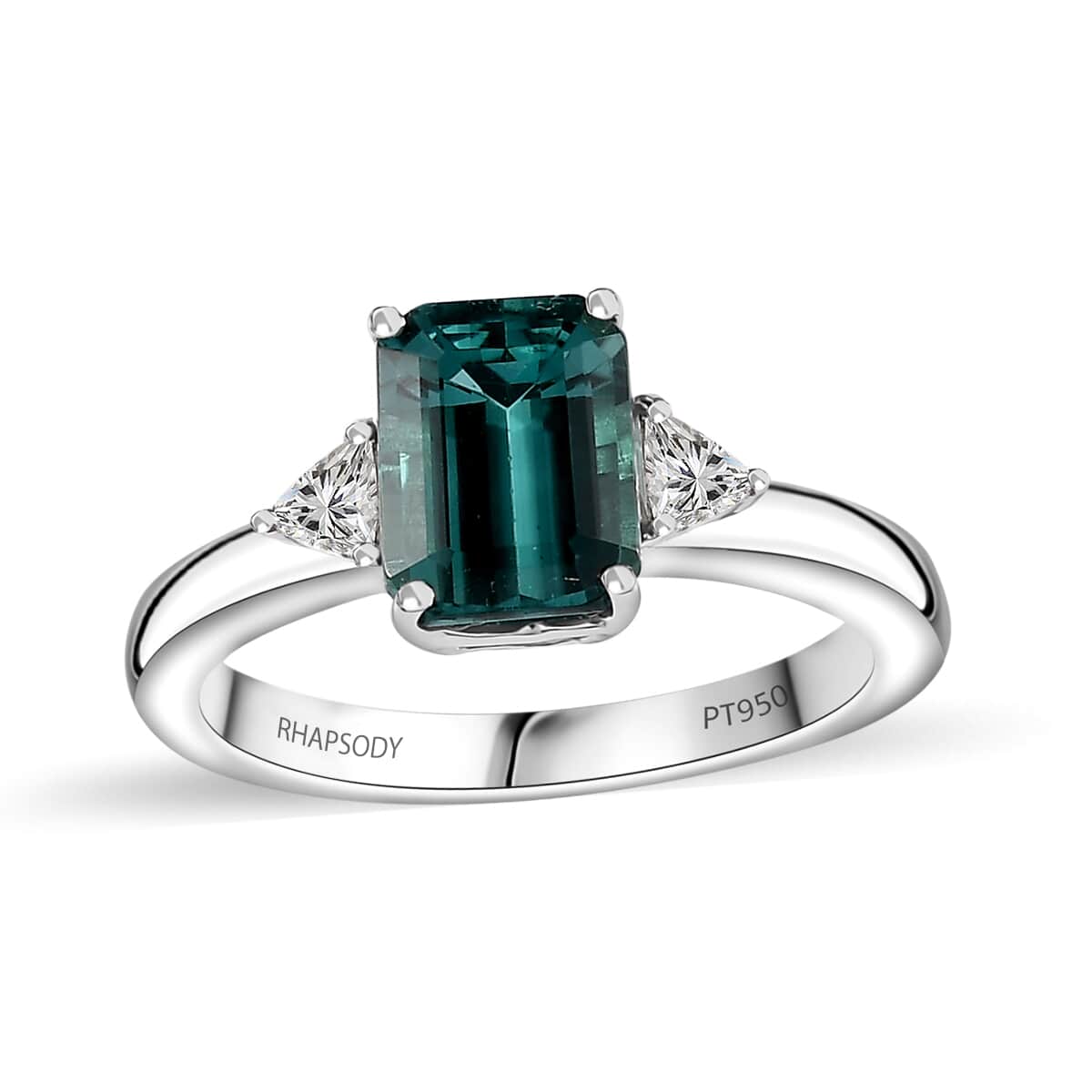 Certified & Appraised Rhapsody 950 Platinum AAAA Pirineu Lagoon Tourmaline and E-F VS Diamond Ring (Size 8.0) 7.80 Grams 2.47 ctw image number 0