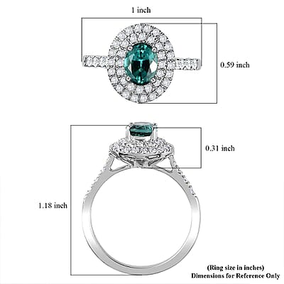 Certified & Appraised Rhapsody AAAA Pirineu Lagoon Tourmaline and E-F VS Diamond 2.20 ctw Double Halo Ring in 950 Platinum (Size 10.0) 6.50 Grams