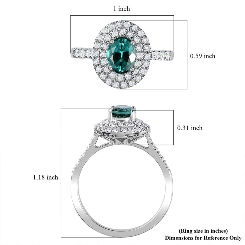 Certified & Appraised Rhapsody AAAA Pirineu Lagoon Tourmaline and E-F VS Diamond 2.20 ctw Double Halo Ring in 950 Platinum (Size 10.0) 6.50 Grams