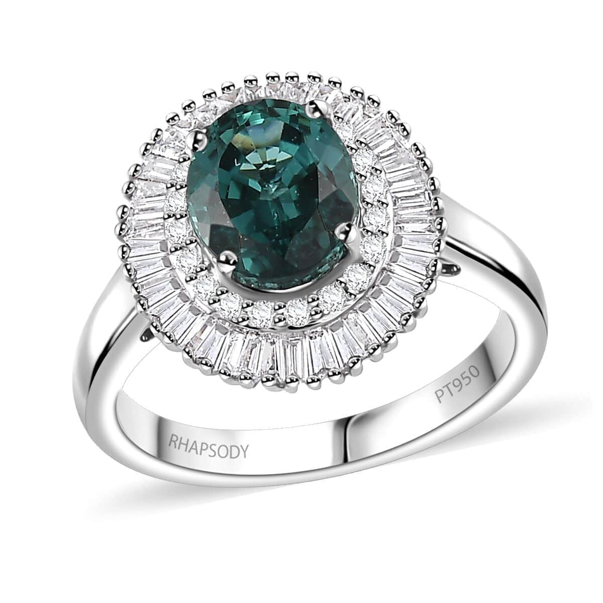 Certified & Appraised Rhapsody 950 Platinum AAAA Pirineu Lagoon Tourmaline and E-F VS Diamond Cocktail Ring 6.60 Grams 2.90 ctw image number 0