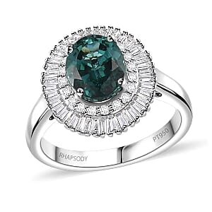 Certified & Appraised Rhapsody AAAA Lagoon Tourmaline and E-F VS Diamond 2.90 ctw Cocktail Ring in 950 Platinum (Size 10.0) 6.60 Grams
