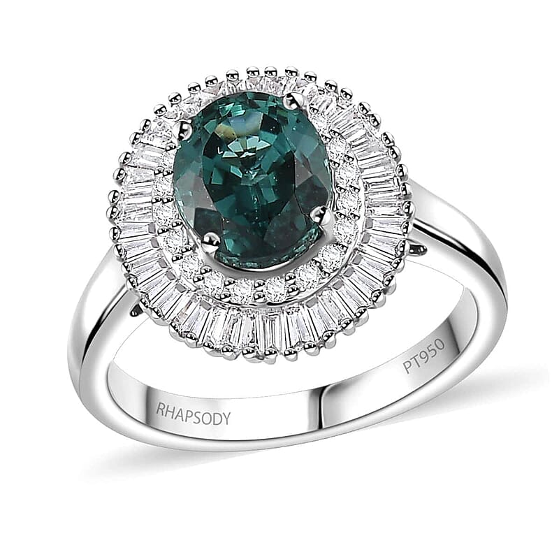 Certified & Appraised Rhapsody AAAA Lagoon Tourmaline and E-F VS Diamond 2.90 ctw Cocktail Ring in 950 Platinum (Size 10.0) 6.60 Grams