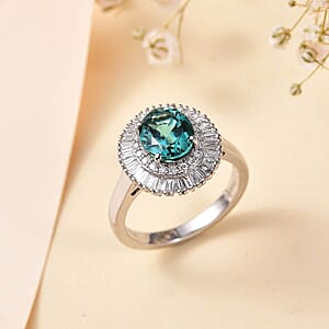 Certified & Appraised Rhapsody AAAA Lagoon Tourmaline and E-F VS Diamond 2.90 ctw Cocktail Ring in 950 Platinum (Size 10.0) 6.60 Grams