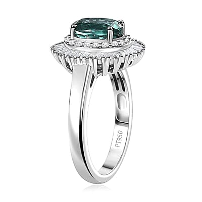 Certified & Appraised Rhapsody AAAA Lagoon Tourmaline and E-F VS Diamond 2.90 ctw Cocktail Ring in 950 Platinum (Size 12.0) 6.60 Grams