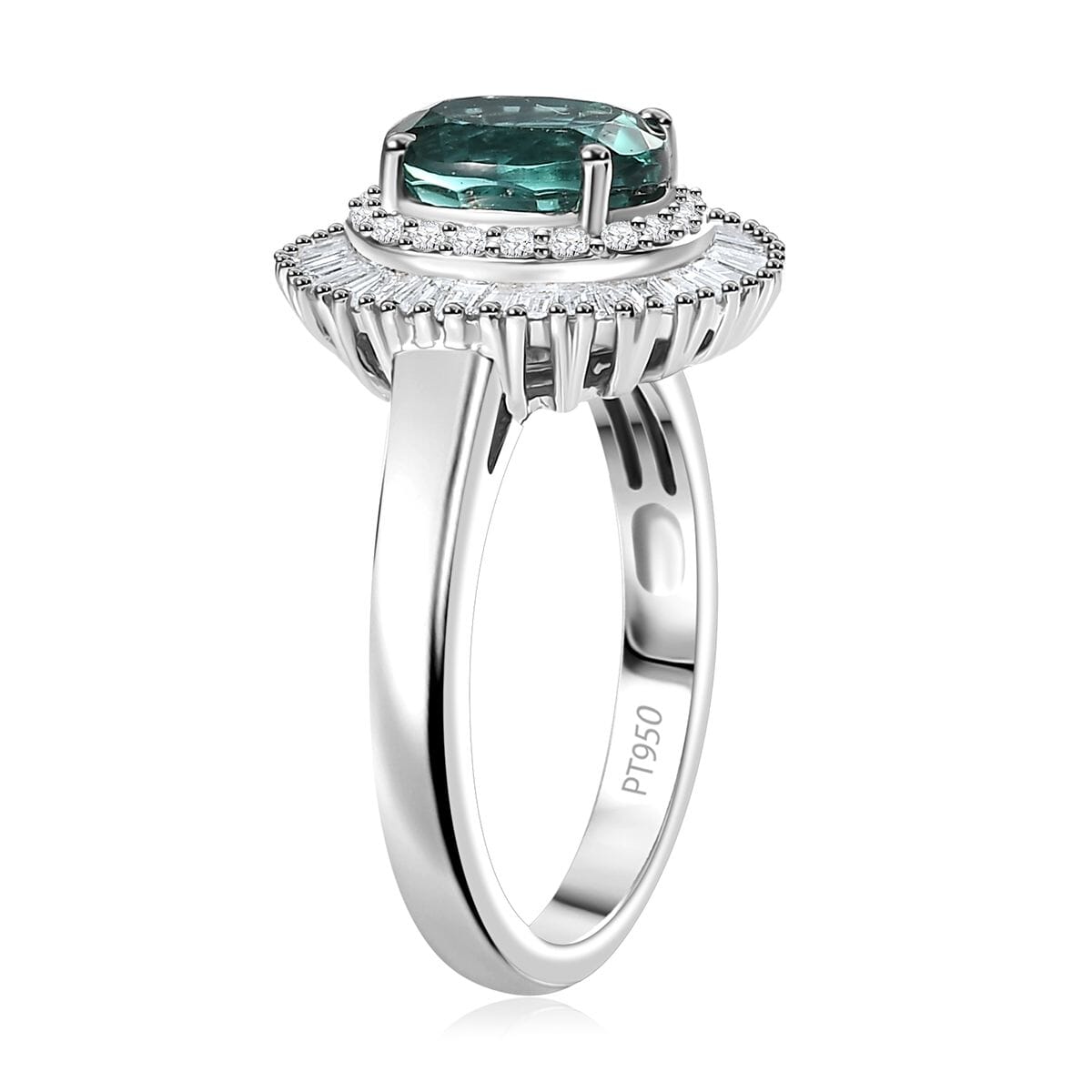 Certified & Appraised Rhapsody AAAA Lagoon Tourmaline and E-F VS Diamond 2.90 ctw Cocktail Ring in 950 Platinum (Size 7.0) 6.60 Grams image number 3