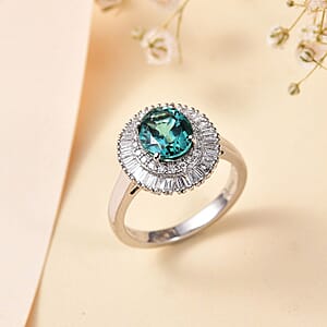 Certified & Appraised Rhapsody AAAA Lagoon Tourmaline and E-F VS Diamond 2.90 ctw Cocktail Ring in 950 Platinum (Size 8.0) 6.60 Grams