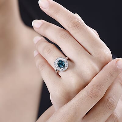 Certified & Appraised Rhapsody AAAA Lagoon Tourmaline and E-F VS Diamond 2.90 ctw Cocktail Ring in 950 Platinum (Size 8.0) 6.60 Grams