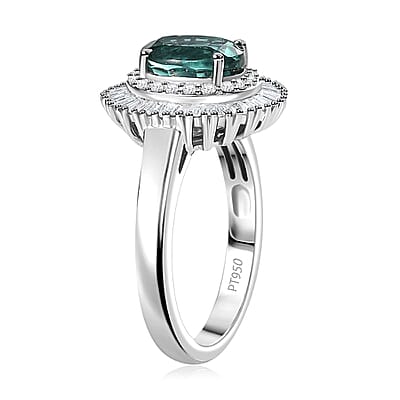 Certified & Appraised Rhapsody AAAA Lagoon Tourmaline and E-F VS Diamond 2.90 ctw Cocktail Ring in 950 Platinum (Size 8.0) 6.60 Grams