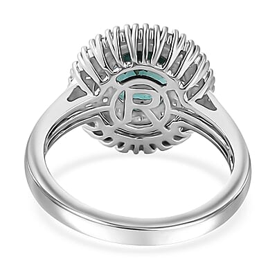 Certified & Appraised Rhapsody AAAA Lagoon Tourmaline and E-F VS Diamond 2.90 ctw Cocktail Ring in 950 Platinum (Size 8.0) 6.60 Grams