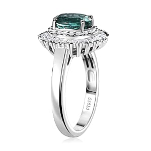 Certified & Appraised Rhapsody AAAA Lagoon Tourmaline and E-F VS Diamond 2.90 ctw Cocktail Ring in 950 Platinum (Size 8.5) 6.60 Grams