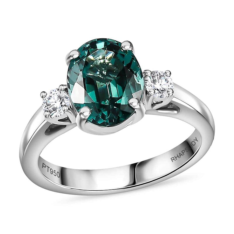 Certified & Appraised Rhapsody AAAA Pirineu Lagoon Tourmaline and E-E VS Diamond 2.90 ctw Ring in 950 Platinum (Size 10.0) 6.95 Grams