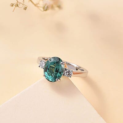 Certified & Appraised Rhapsody AAAA Pirineu Lagoon Tourmaline and E-E VS Diamond 2.90 ctw Ring in 950 Platinum (Size 10.0) 6.95 Grams