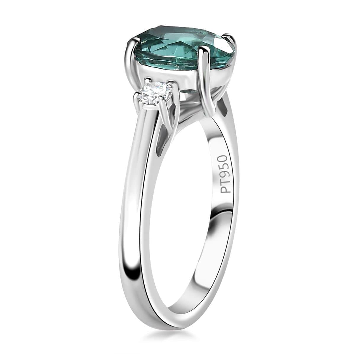 Certified & Appraised Rhapsody 950 Platinum AAAA Pirineu Lagoon Tourmaline, Diamond (E-F, VS) (0.20 cts) Ring (Size 10.0) (6.95 g) 2.90 ctw image number 3