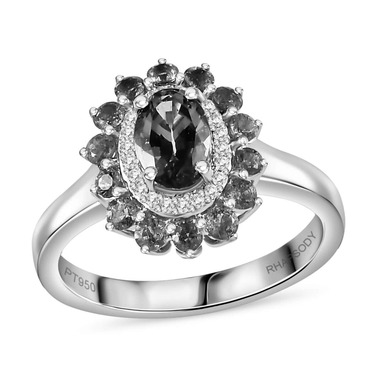 Certified & Appraised Rhapsody 950 Platinum AAAA Pirineu Lagoon Tourmaline, Boyaca Colombian Emerald and E-F VS Diamond Floral Ring (Size 6.0) 7 Grams 1.41 ctw image number 0