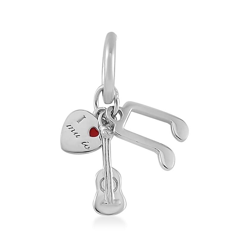 Enameled I Love Music Charm in Rhodium Over Sterling Silver