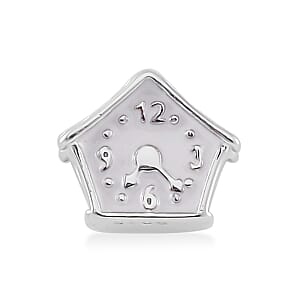 Enameled House Clock Charm in Rhodium Over Sterling Silver 3 Grams