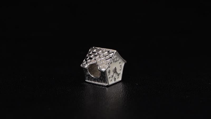 Enameled House Clock Charm in Rhodium Over Sterling Silver (3 g)