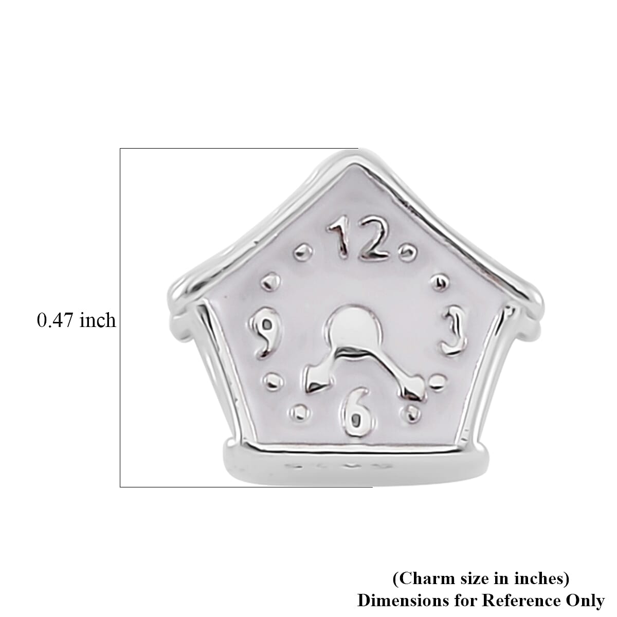 Enameled House Clock Charm in Rhodium Over Sterling Silver 3 Grams
