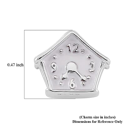 Enameled House Clock Charm in Rhodium Over Sterling Silver 3 Grams