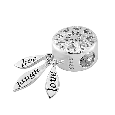 Live Laugh Love Charm in Rhodium Over Sterling Silver