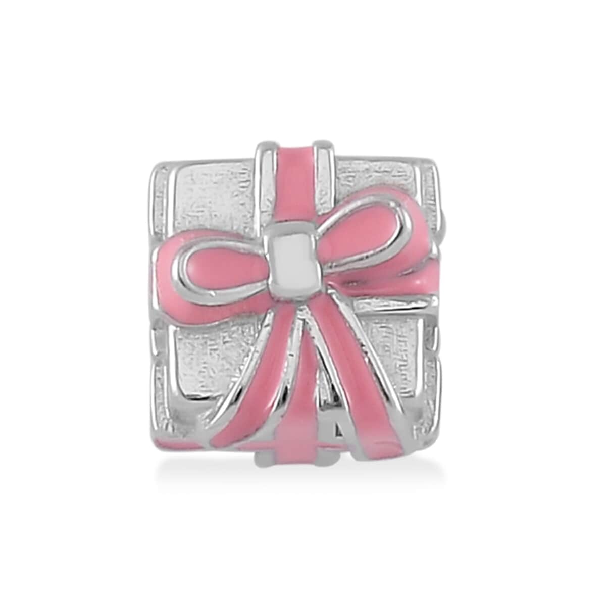 Pink Enameled Gift Charm in Rhodium Over Sterling Silver image number 0