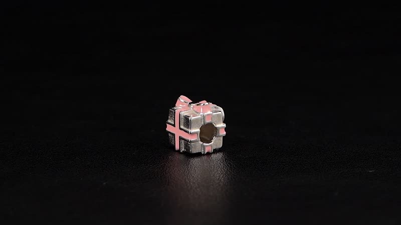 Pink Enameled Gift Charm in Rhodium Over Sterling Silver